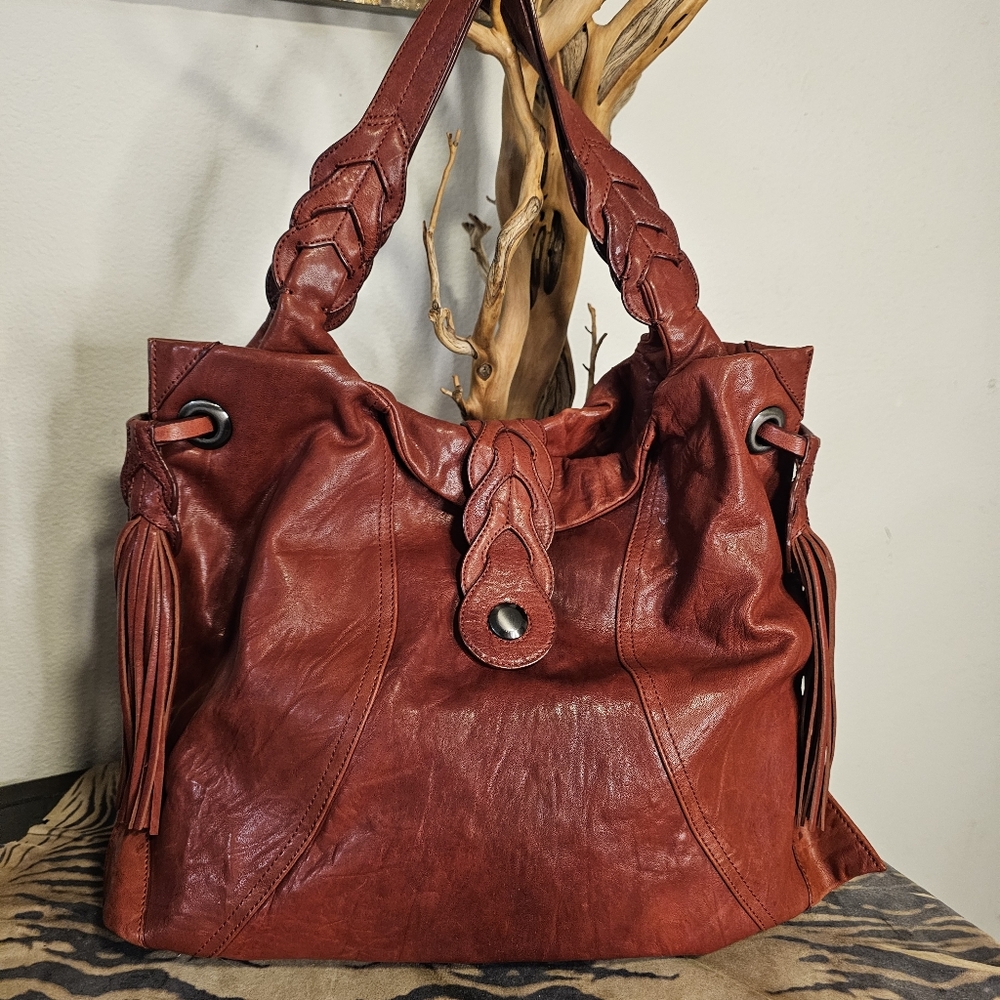 JUNIOR DRAKE Athena RED Imp. Leather HB~VINTAGE**NWOT**
